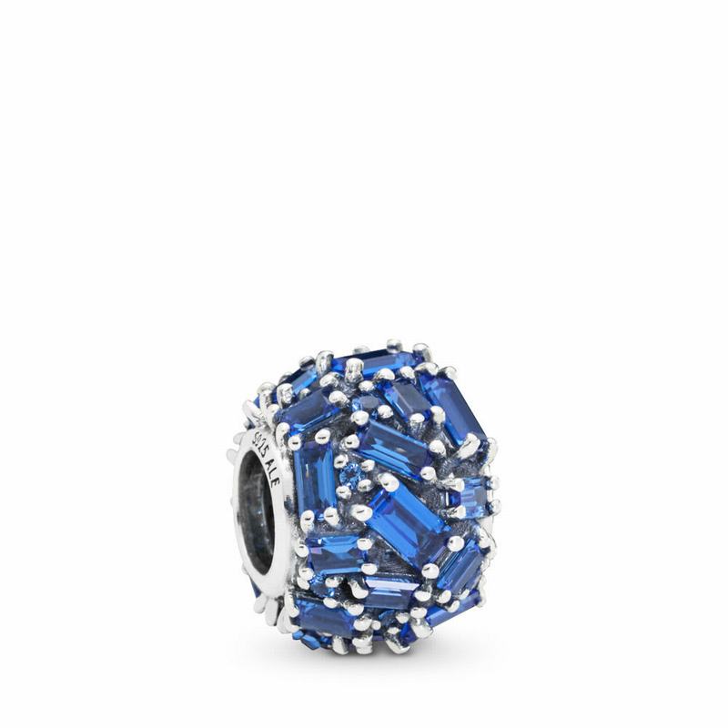 Pandora Chiselled Elegance Charm Ireland - Sterling Silver/Blue/Crystal - 496280ZPE